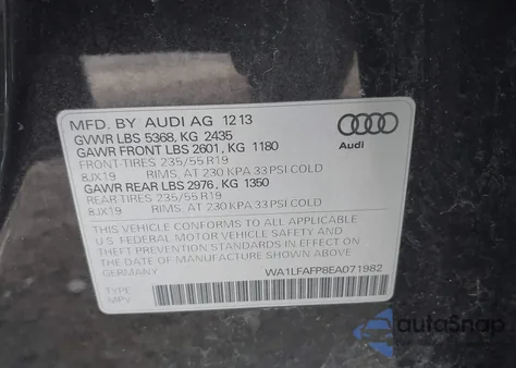 2014 Audi Q5 2.0T Premium из США, поврежденный, VIN WA1LFAFP8EA071982